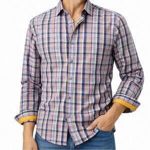 Robert Graham Tailored Fit Shirt Mens M Multicolor Plaid Embroidered Logo